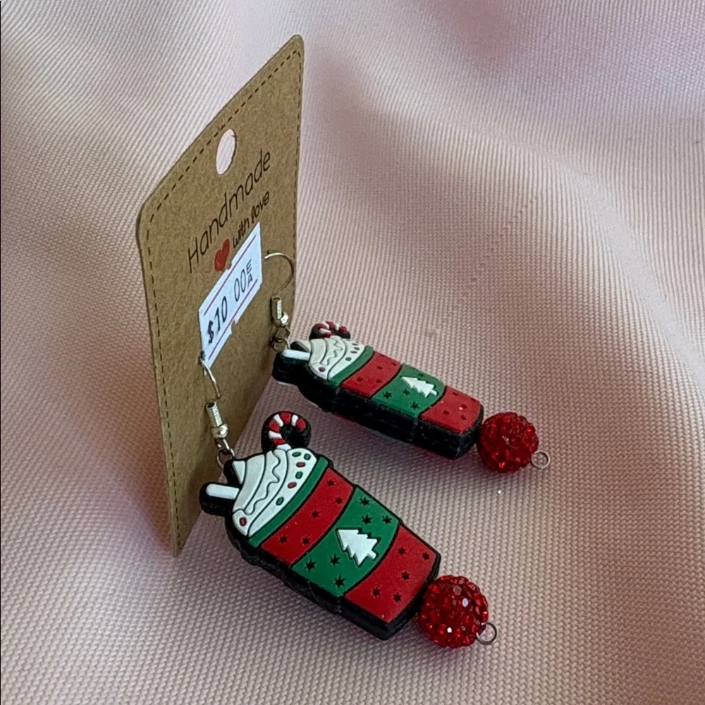 Handmade Festive Latte Christmas Cup Earrings - - Picture 2 of 13